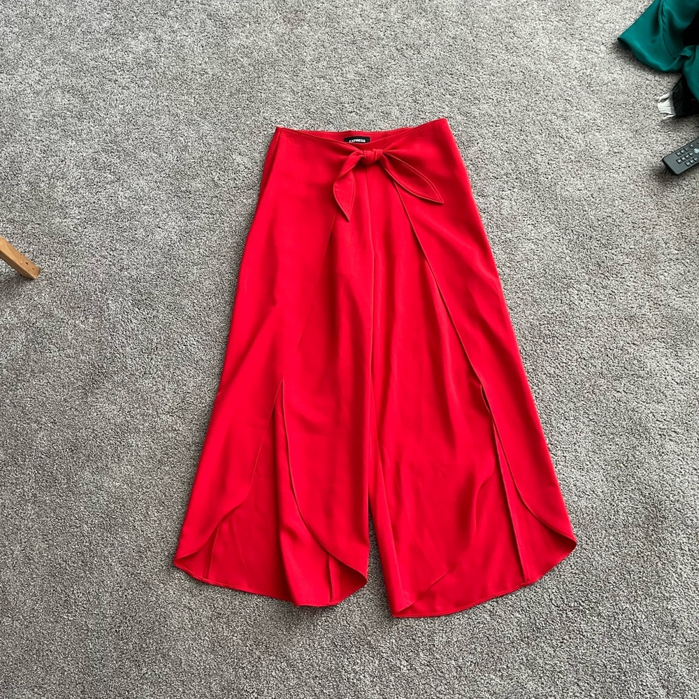 Express Red Wide-Leg Split Pants